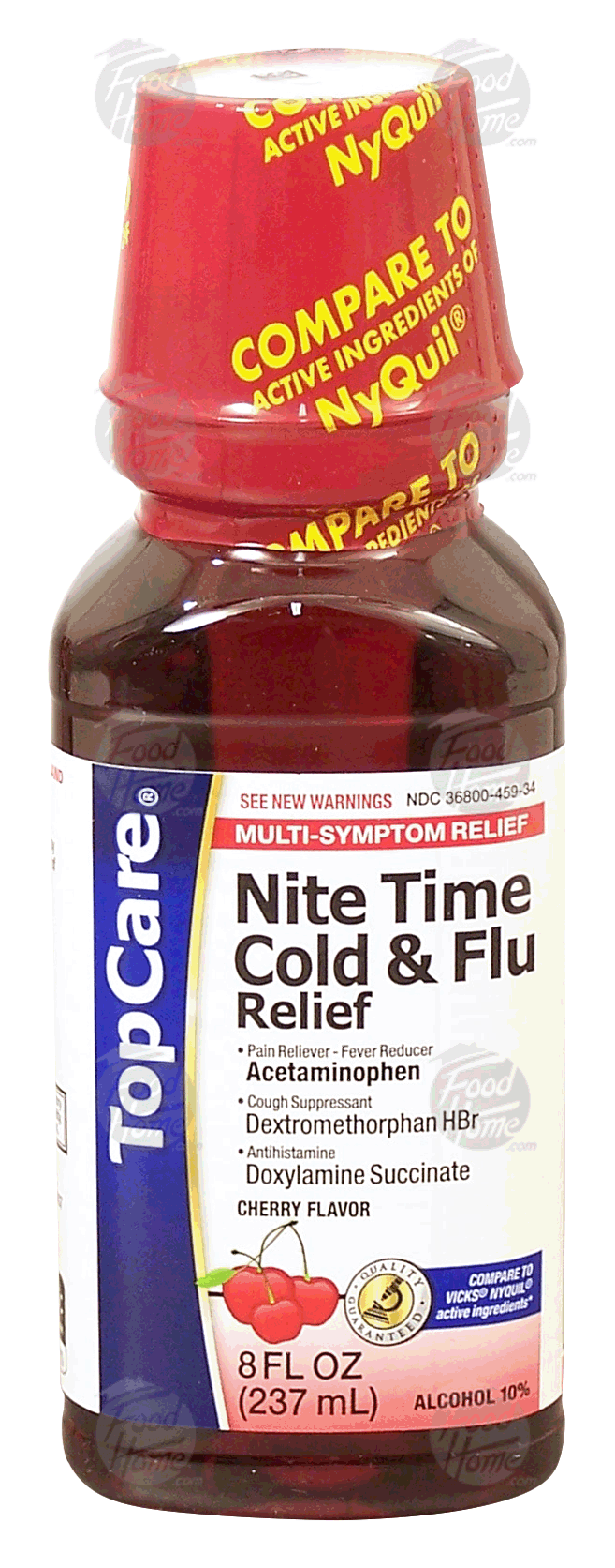 Top Care  nite time cold & flu relief, acetaminophen, pain reliever - fever reducer, cherry flavor Full-Size Picture